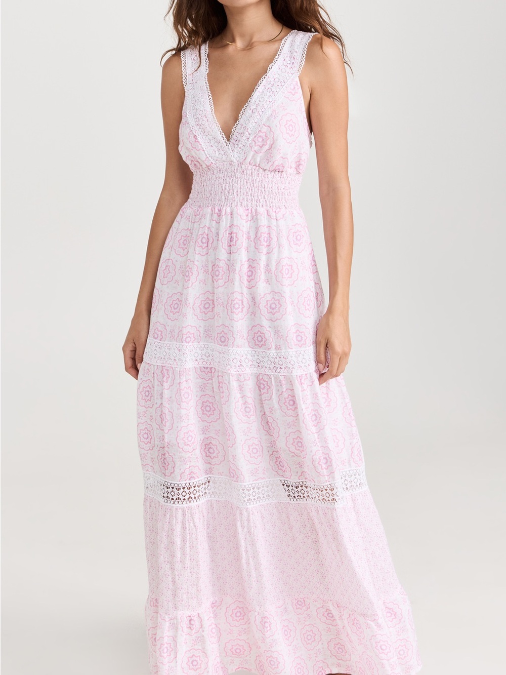 Temptations Light Pink Lace-Trim Maxi Dress